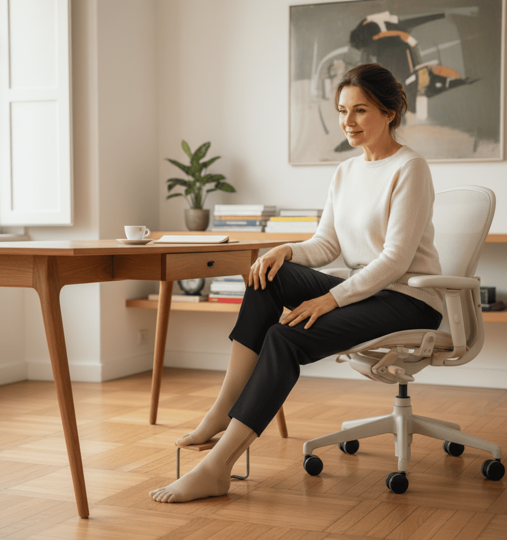 Calze a compressione VitaStep per donna, migliorano la circolazione, riducono gonfiore e affaticamento, ideali per sport e uso quotidiano