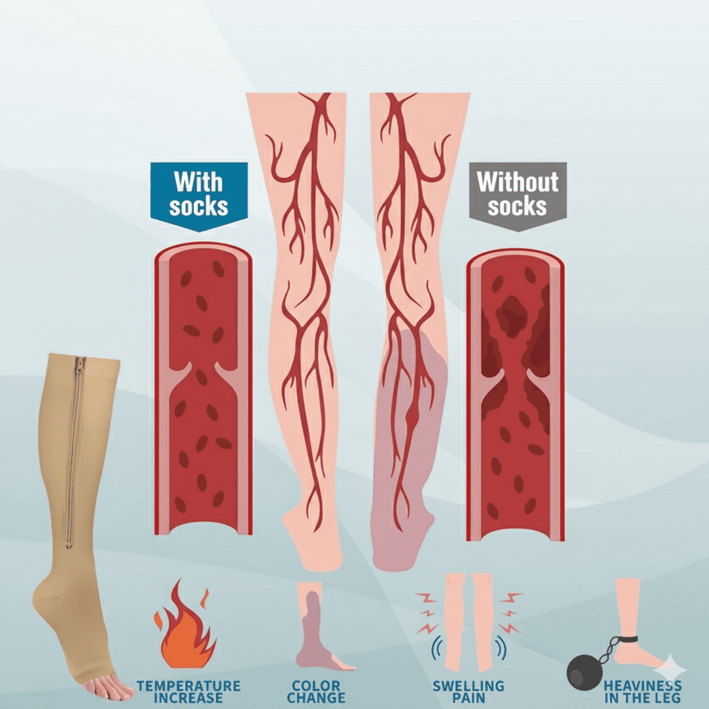 Calze a compressione VitaStep per donna, migliorano la circolazione, riducono gonfiore e affaticamento, ideali per sport e uso quotidiano