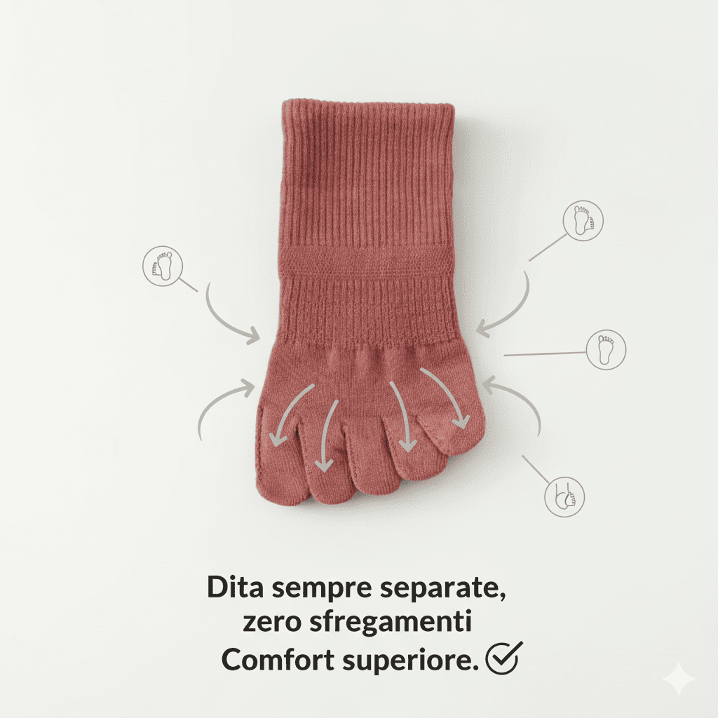 Calze ortopediche a 5 dita per donna, traspiranti, anti-fungo, comfort per dita separate, migliorano la postura e la circolazione