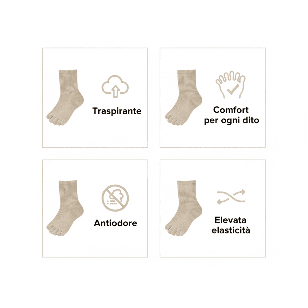 Calze ortopediche a 5 dita per donna, traspiranti, anti-fungo, comfort per dita separate, migliorano la postura e la circolazione
