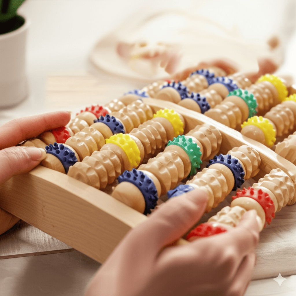 OrthoRoll massaggiatore plantare in legno per piedi, sollievo dal dolore, stimolazione circolazione, massaggio riflessologia plantare