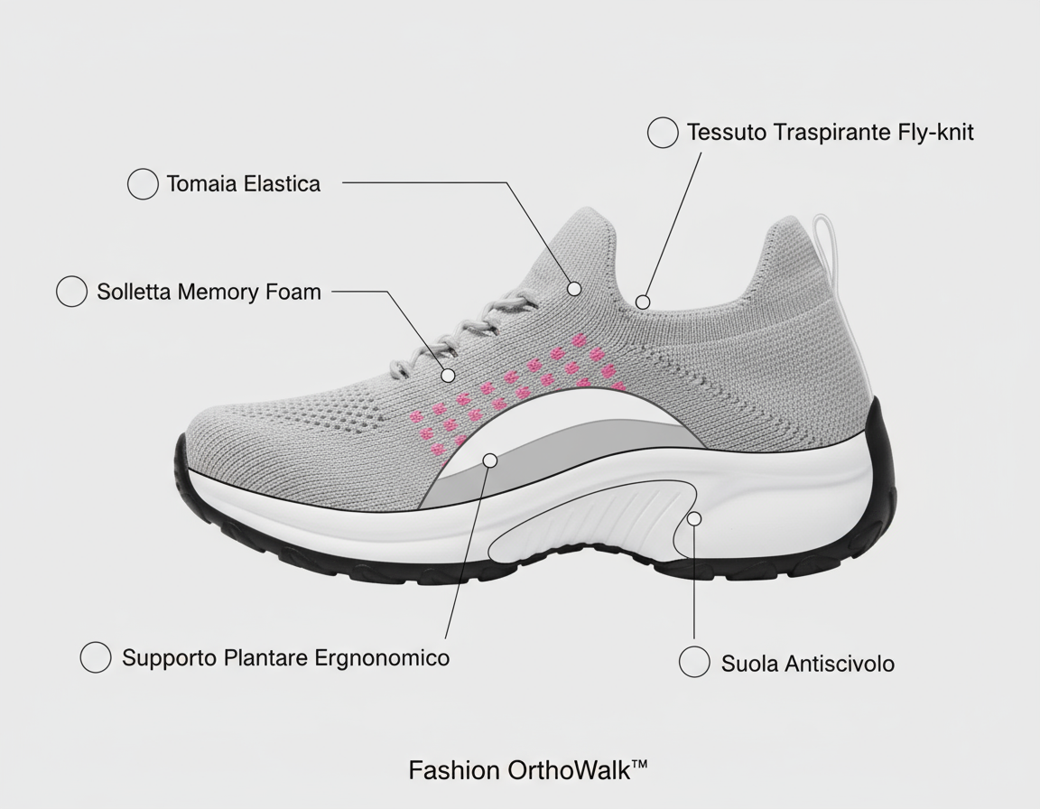 Sneakers ortopediche donna Fashion OrthoWalk, comfort quotidiano, supporto postura, stile elegante e moderno, scarpe comode per piedi sensibili