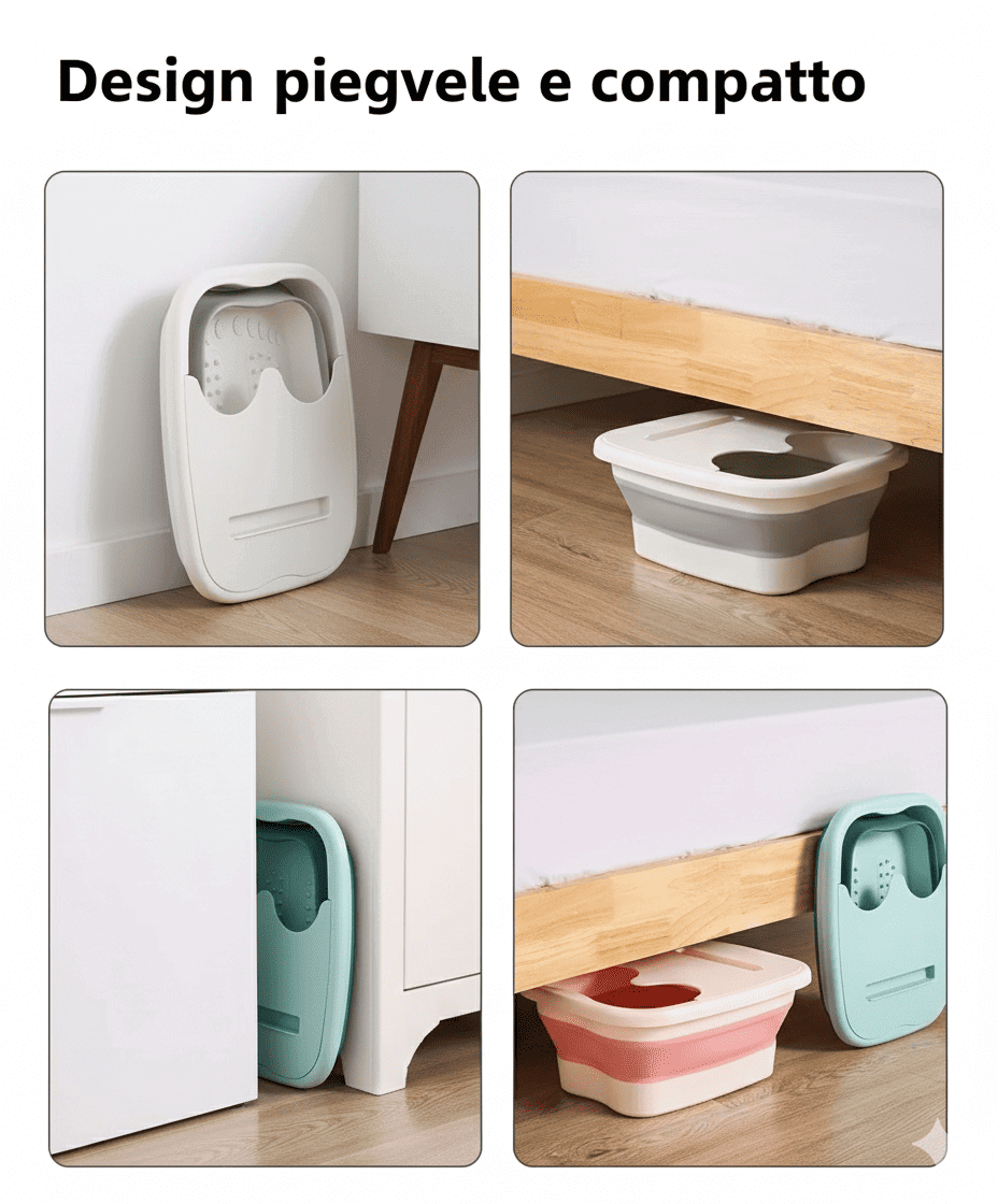 Vasca per pediluvio pieghevole RelaxPiedi, portatile con coperchio, ideale per relax piedi, spa a casa, sollievo da fatica e gonfiore