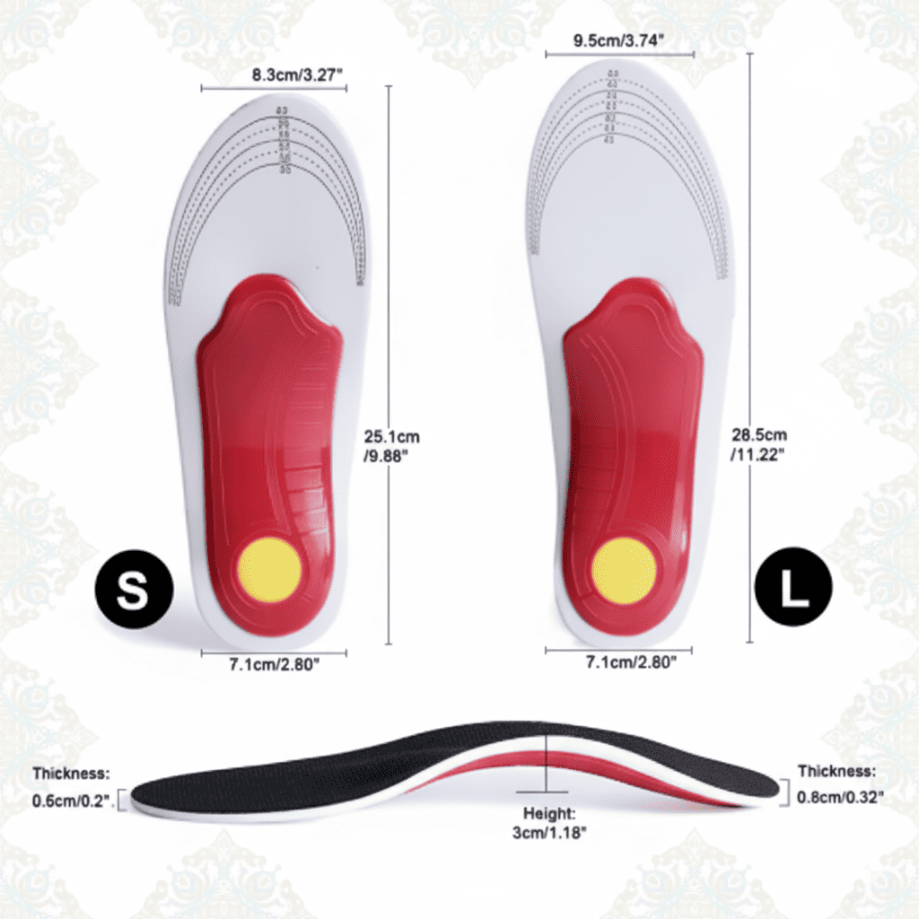 Soletti ortopedici donna Black Mesh, supporto arco plantare, traspiranti, anti-dolore, migliorano postura e comfort quotidiano